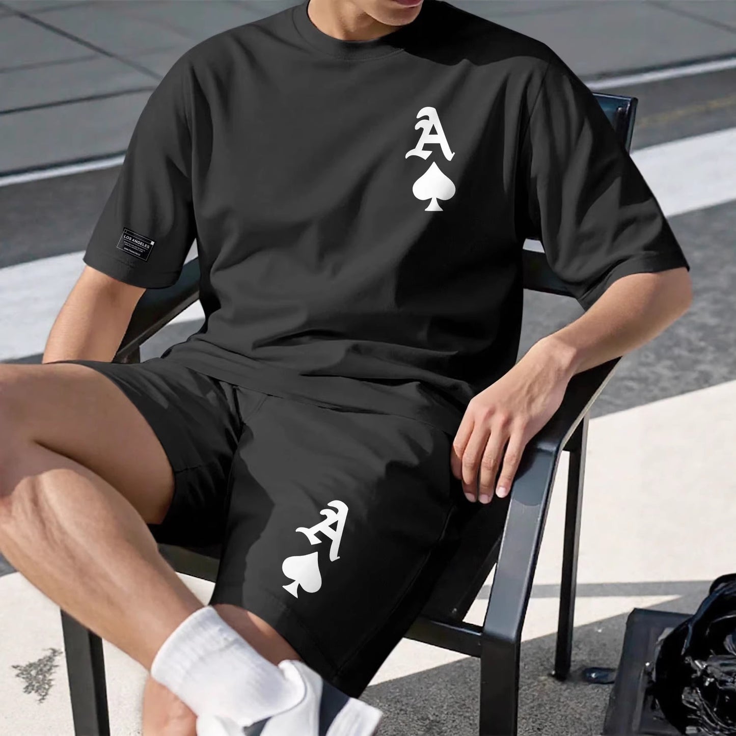 Men Summer 2 Piece Set T-Shirt and Shorts Lightweight Breathable Casual Outfit Loose Fit
