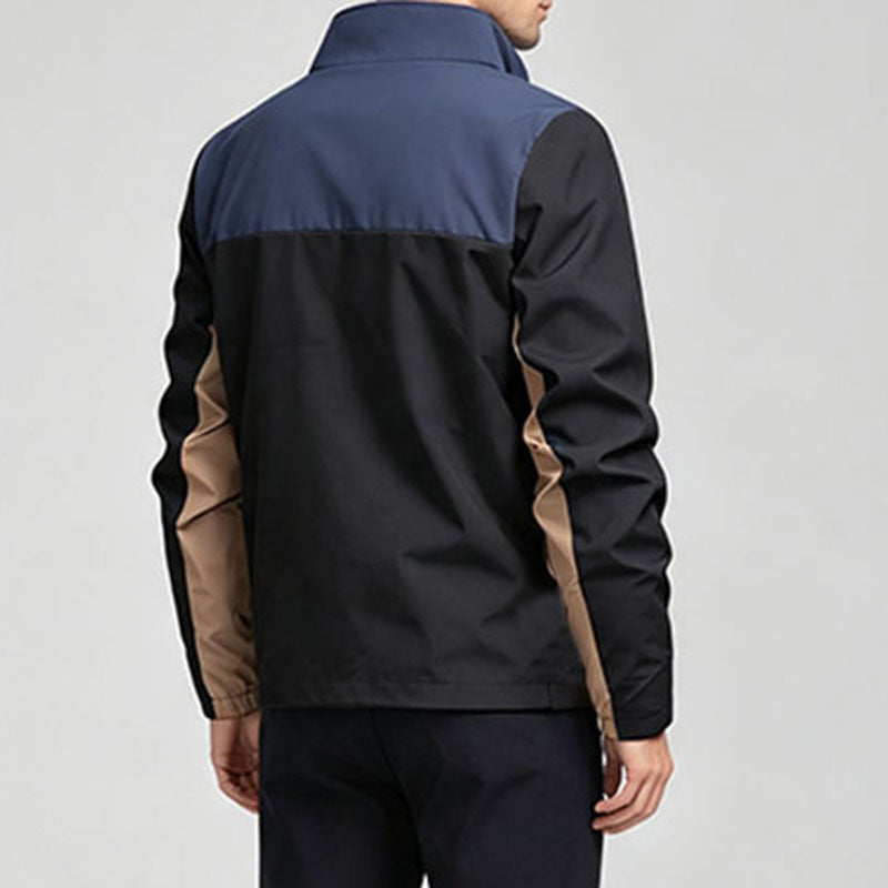 Casual stand-up collar color-blocked zip-up jacket