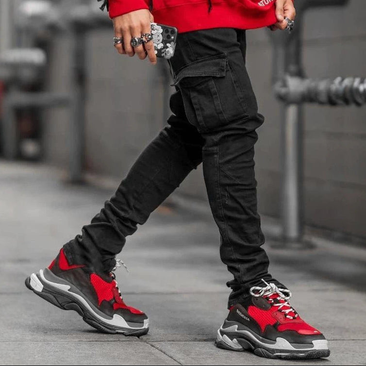 Men Stacked Cargo Skinny Jeans