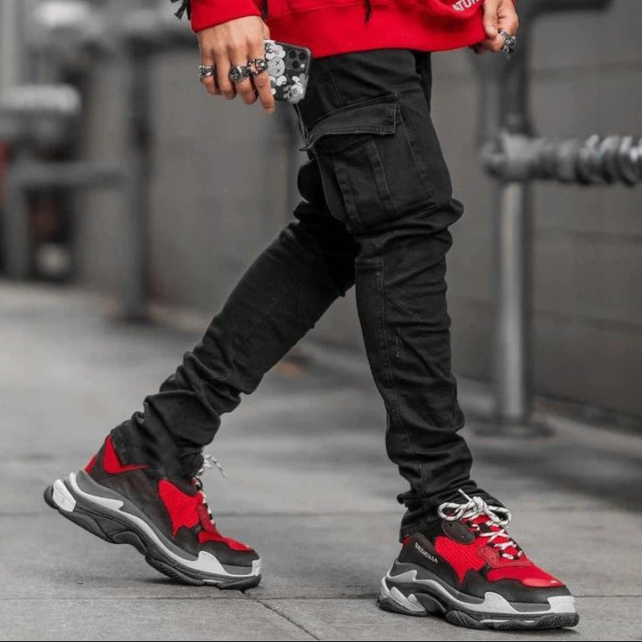 Men Stacked Cargo Skinny Jeans