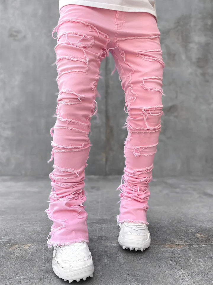 Stretch patch straight leg jeans