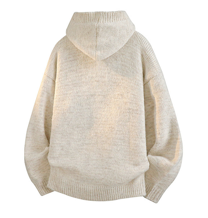 Mens Loose Fit Hooded Knit Sweater Jacket