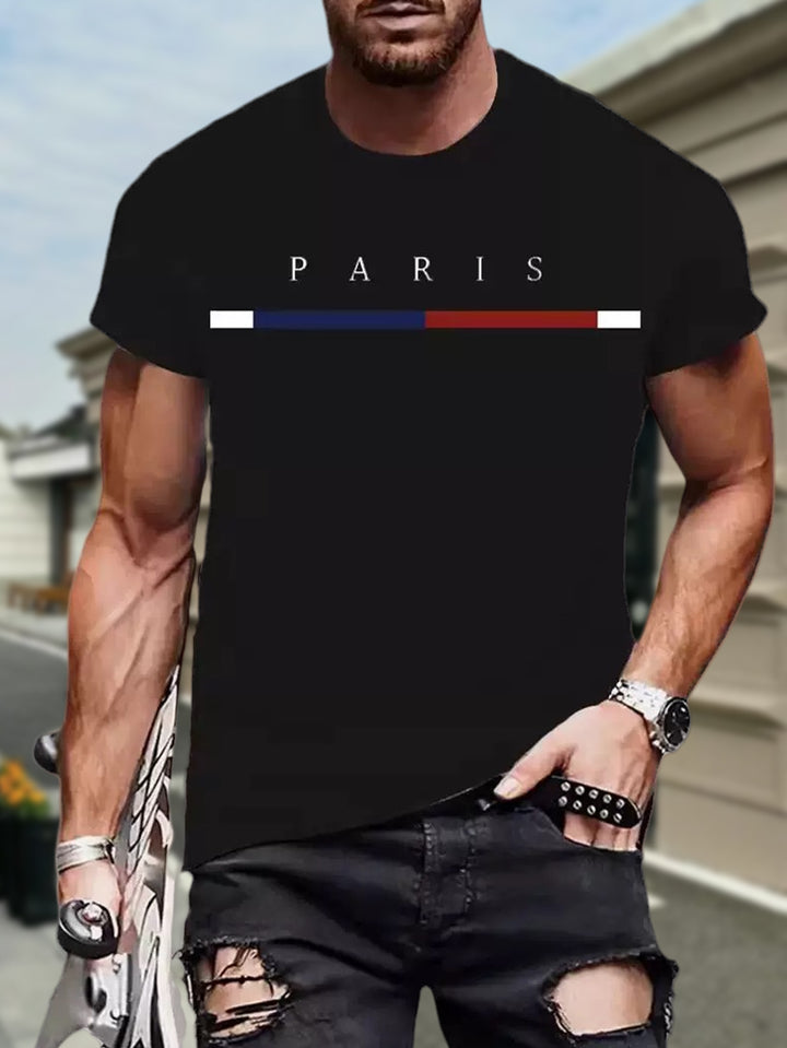 Letter striped print crew neck casual men&