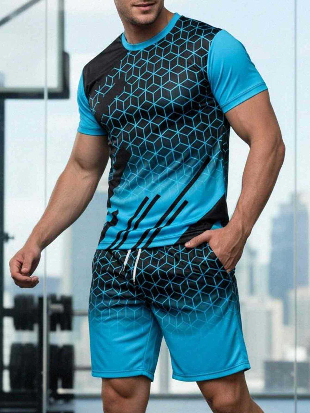 Color-block short-sleeve top and shorts set