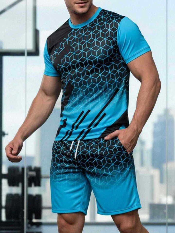 Color-block short-sleeve top and shorts set