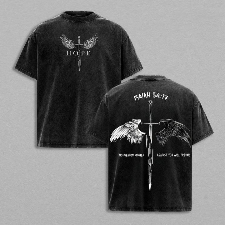 "No weapon can hurt you" printed T-shirt