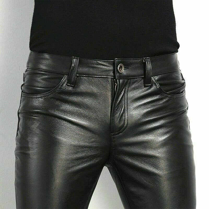 Street-style slim-fit stretch leather pants