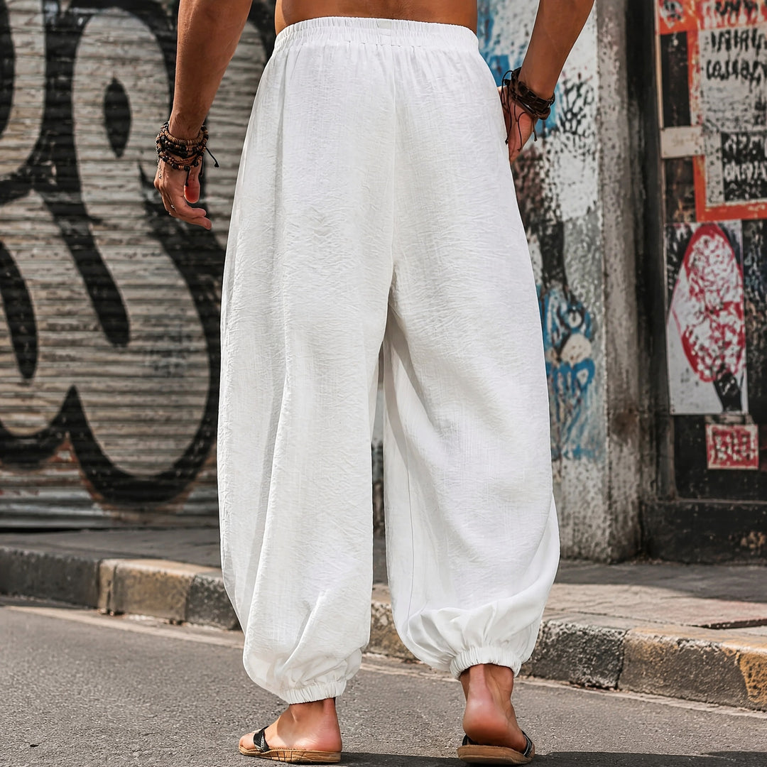 Street-style loose-fit drawstring harem pants