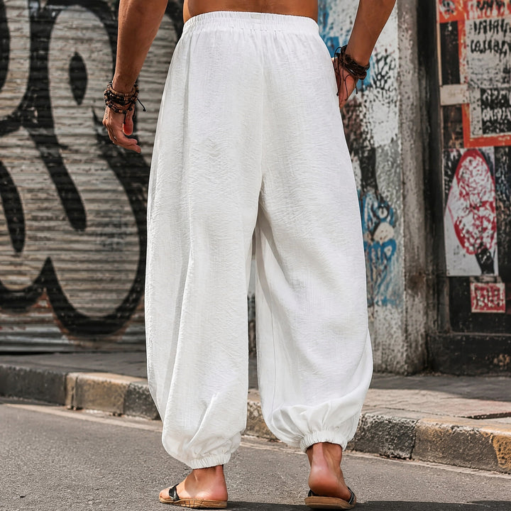 Street-style loose-fit drawstring harem pants
