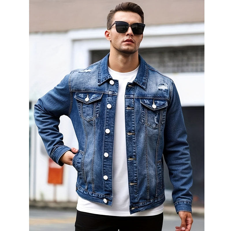 Collared button-front denim jacket