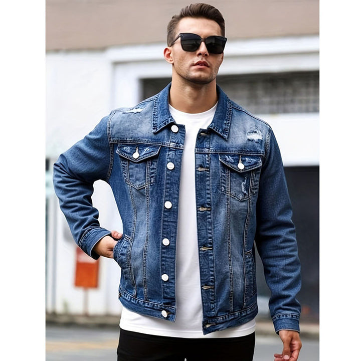 Collared button-front denim jacket