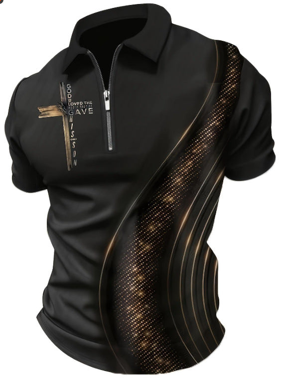 Short-sleeved polo shirt with a zip-up collar