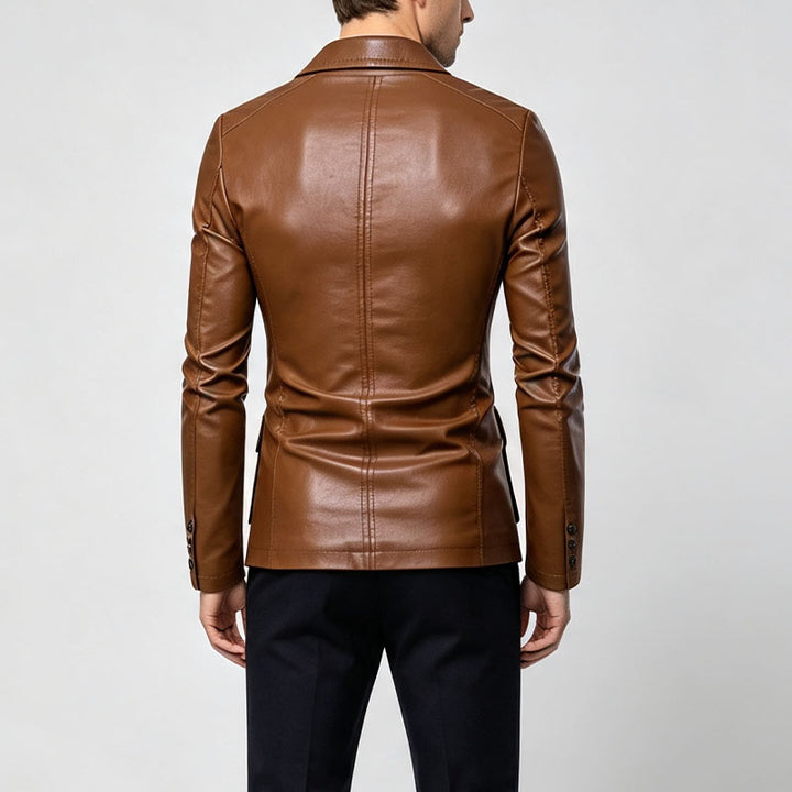 Single-breasted leather blazer with lapels