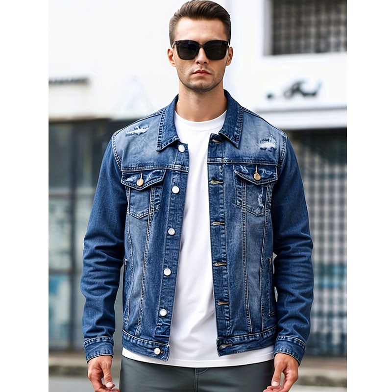 Collared button-front denim jacket