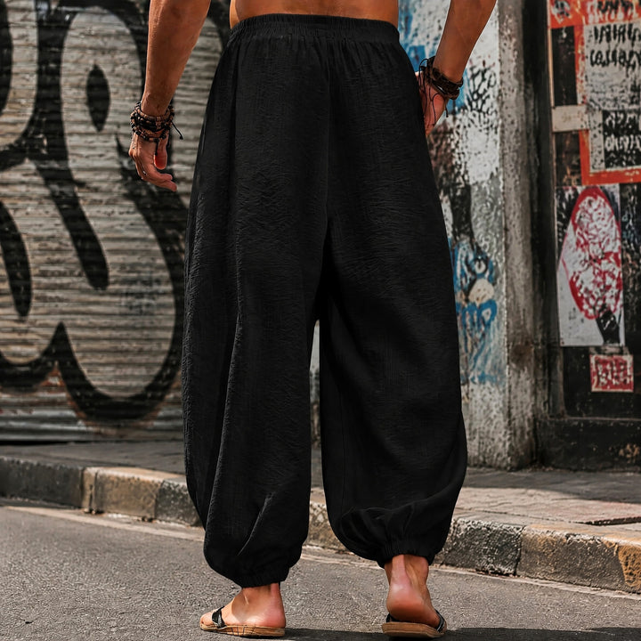 Street-style loose-fit drawstring harem pants