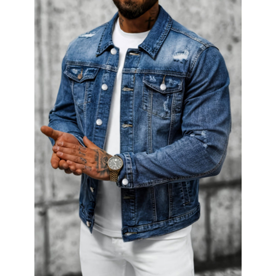 Collared button-front denim jacket