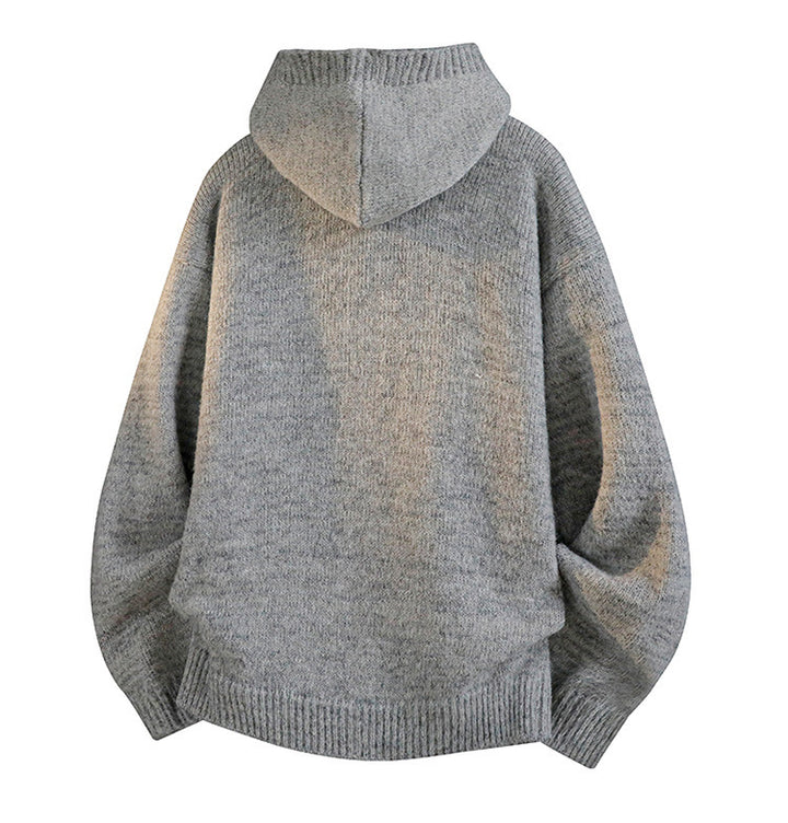 Mens Loose Fit Hooded Knit Sweater Jacket