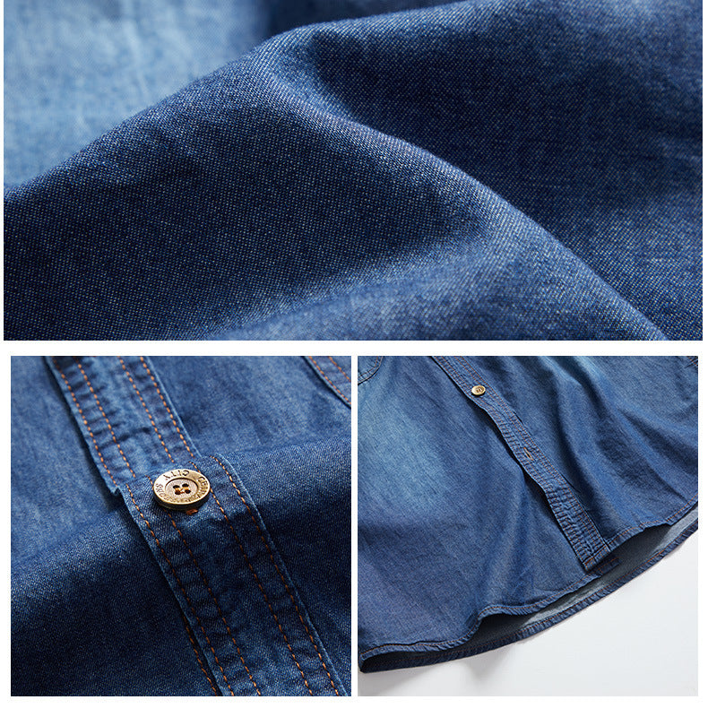Vintage Washed Short Sleeve Denim Shirt