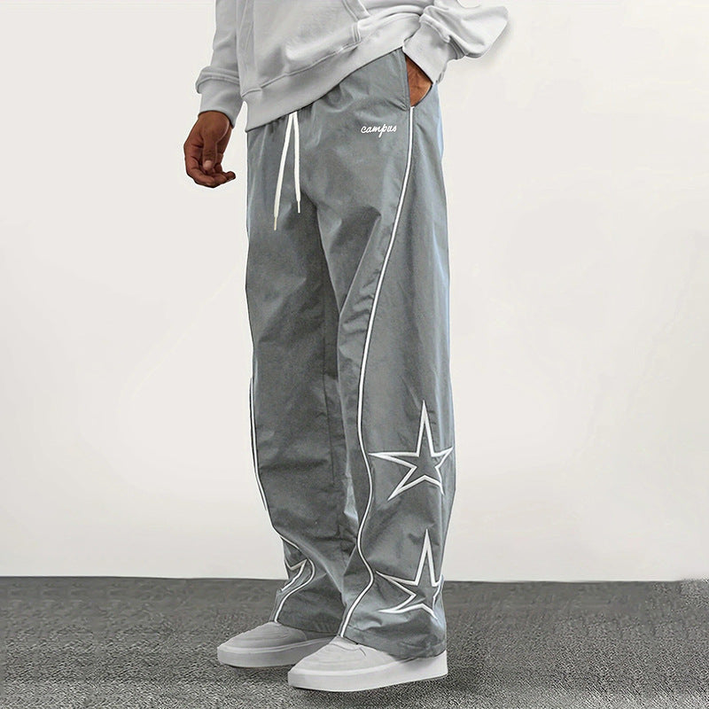 Drawstring casual street style straight leg pants