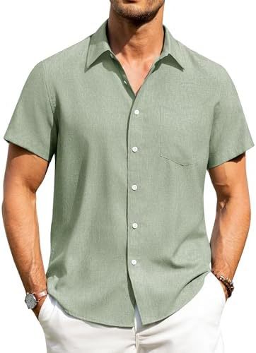 Casual linen button-down wrinkle-free short-sleeved shirt