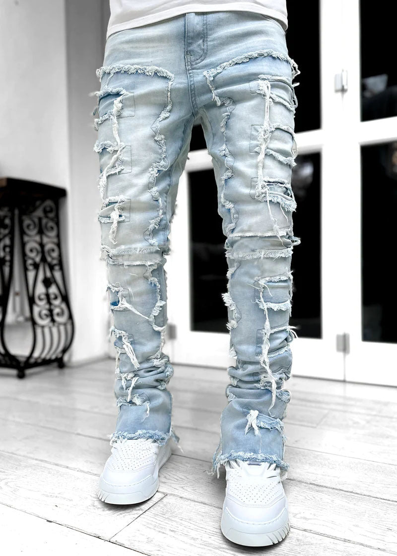Stretch patch straight leg jeans