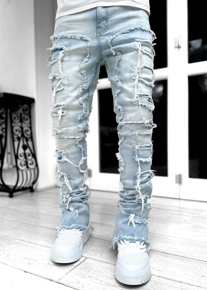 Stretch patch straight leg jeans
