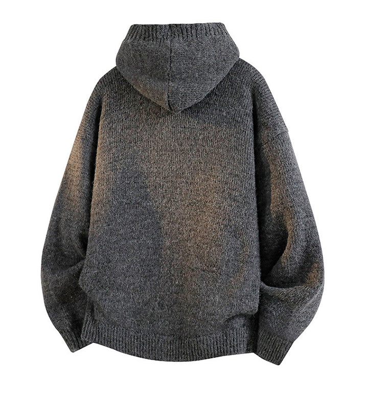 Mens Loose Fit Hooded Knit Sweater Jacket