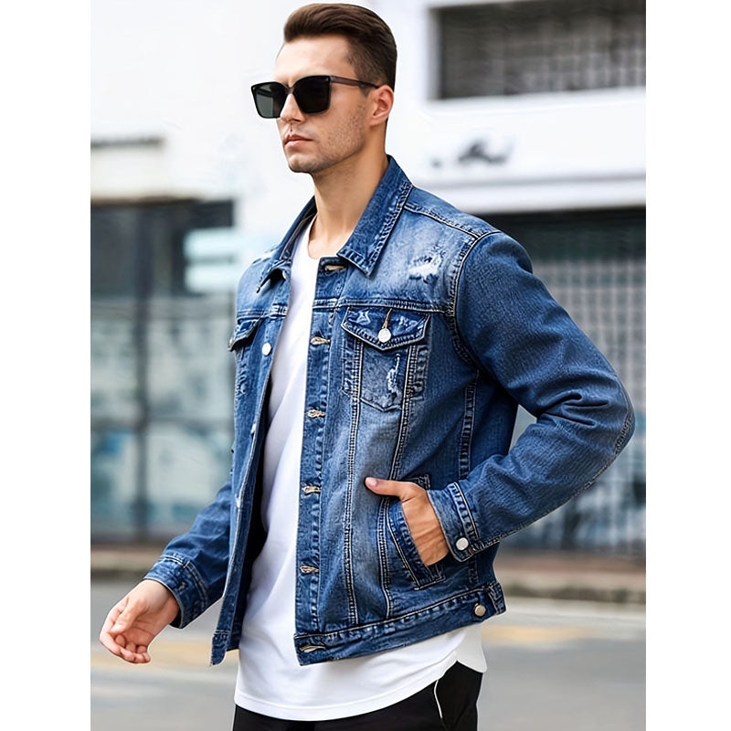Collared button-front denim jacket