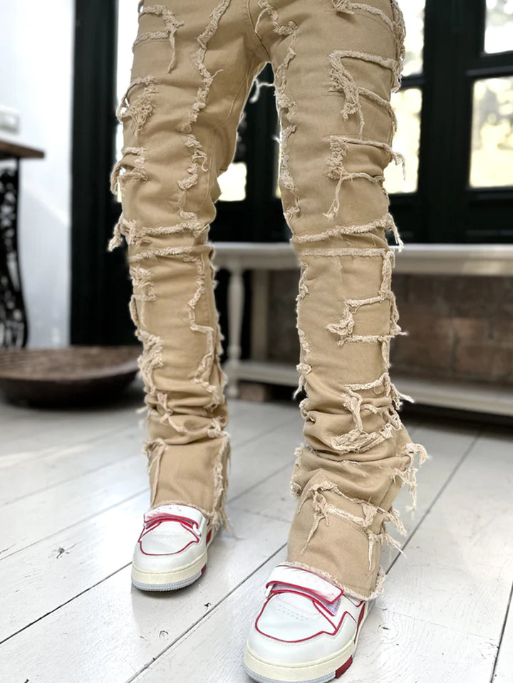 Stretch patch straight leg jeans