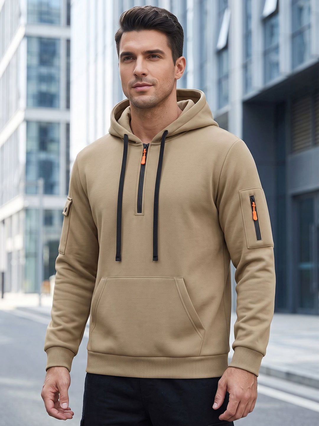 Men Drawstring Hooded Pullover