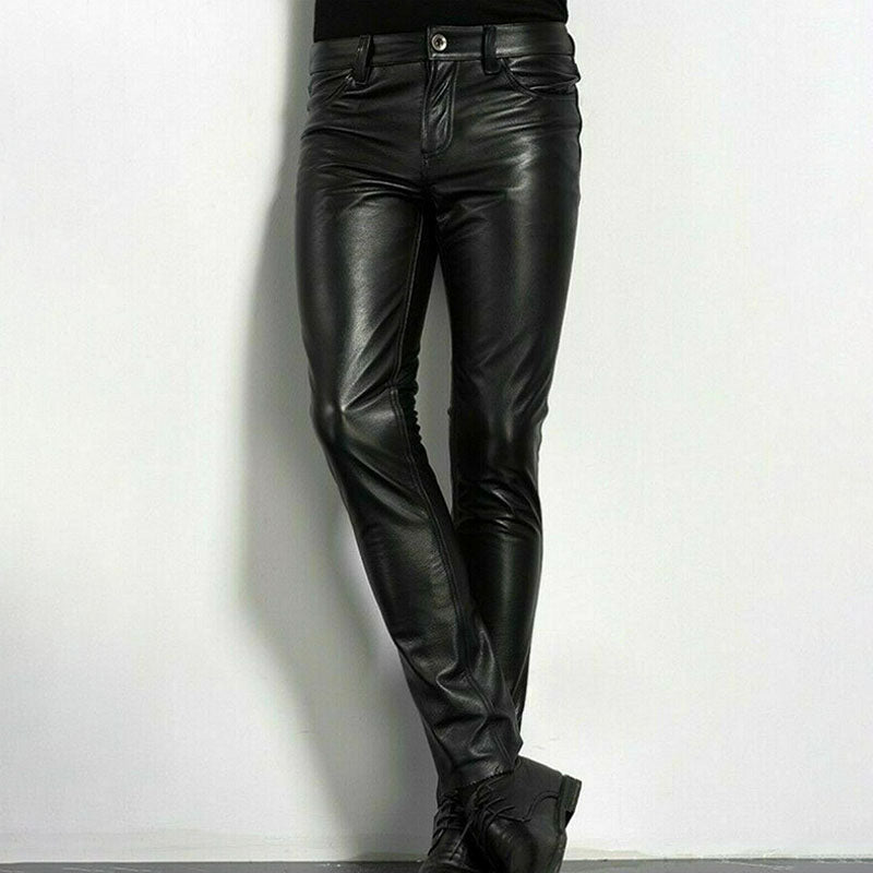 Street-style slim-fit stretch leather pants
