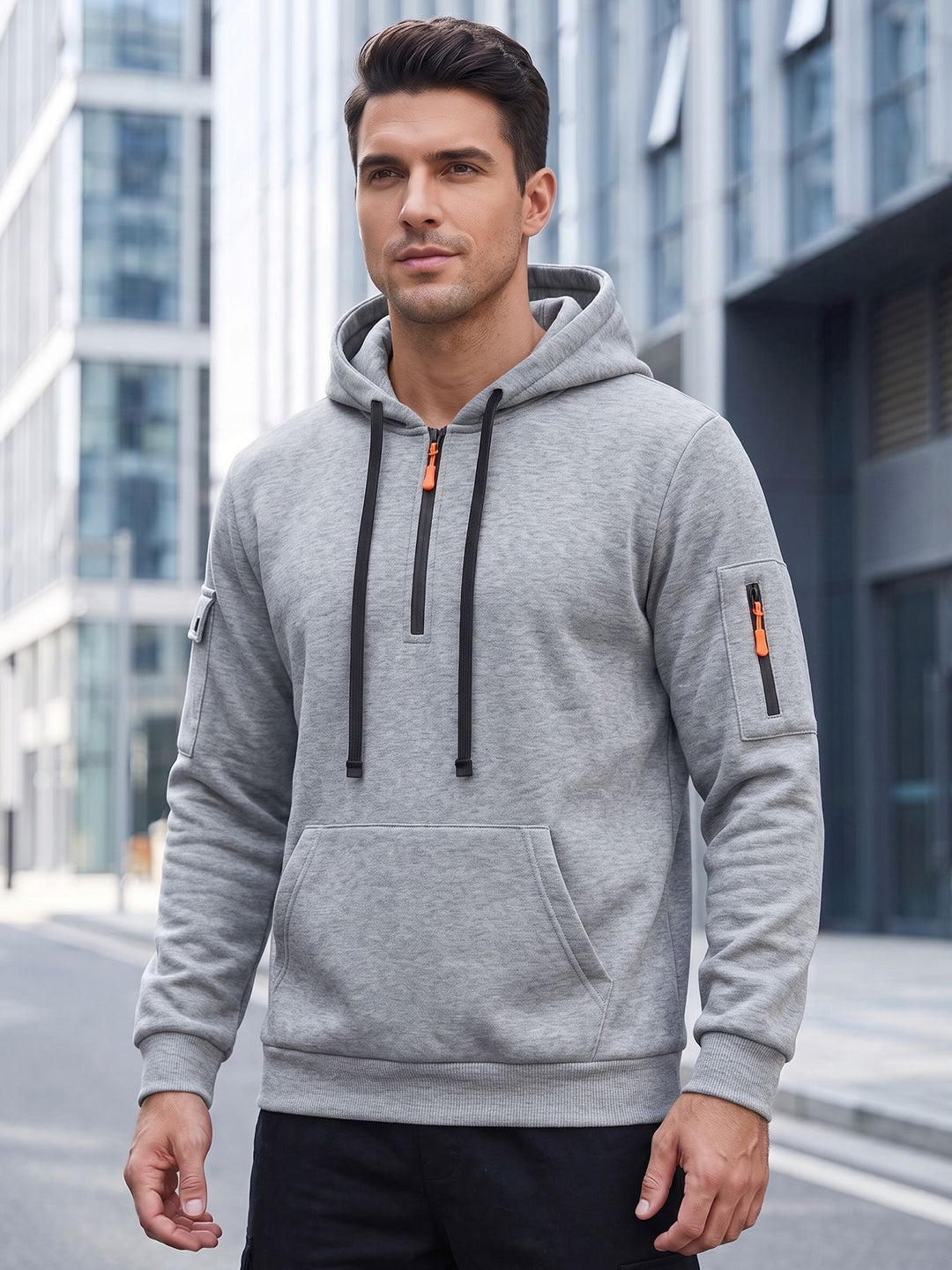Men Drawstring Hooded Pullover