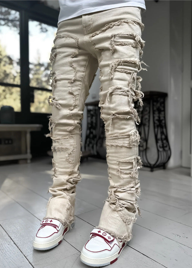 Stretch patch straight leg jeans