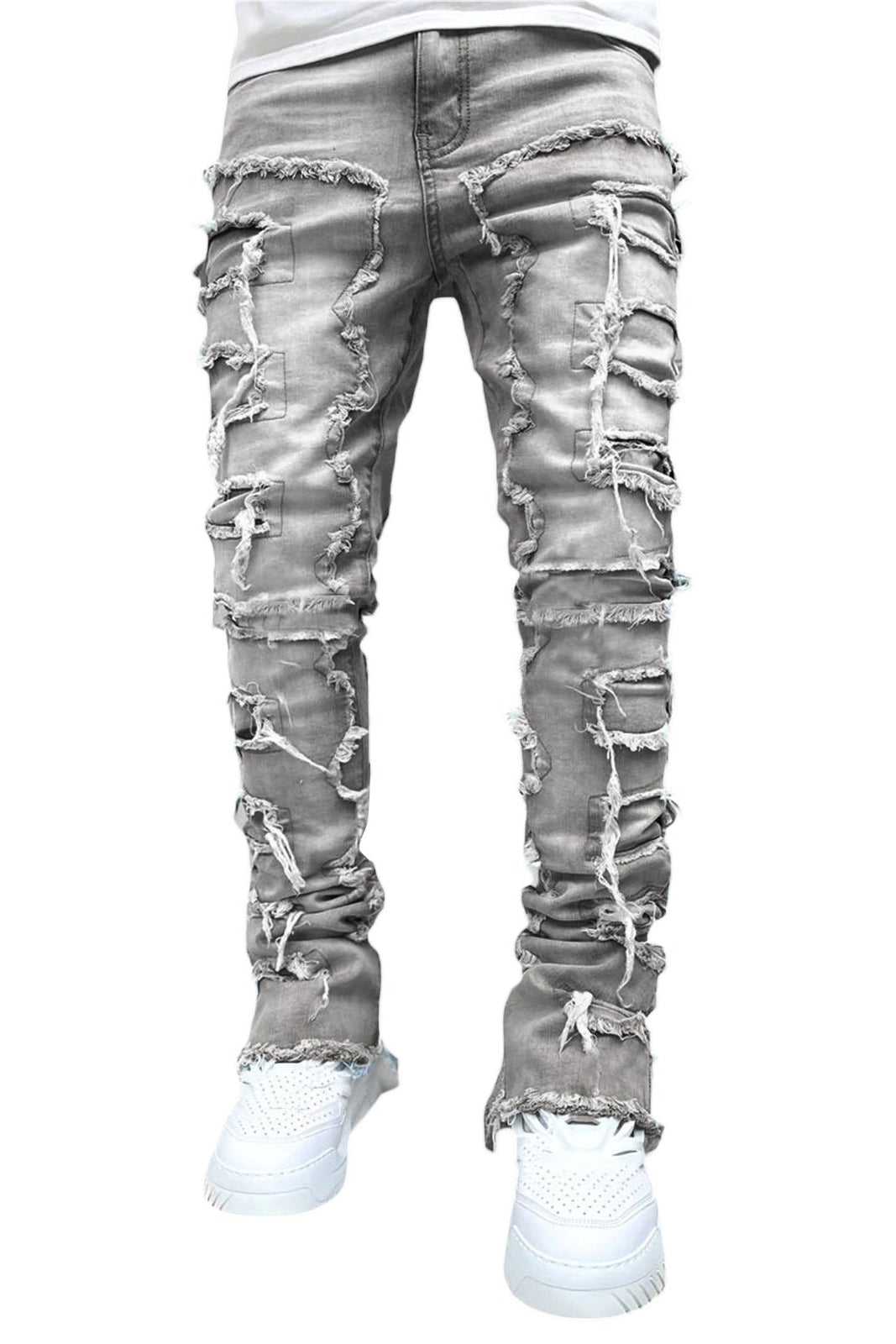 Stretch patch straight leg jeans
