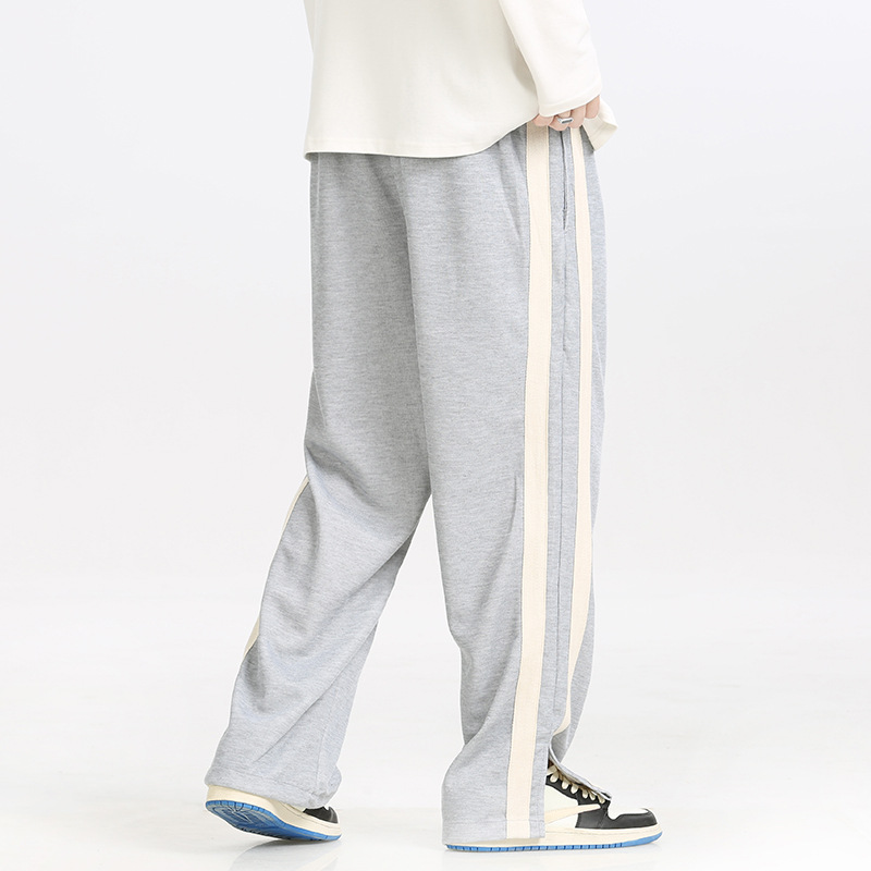 Men Side Stripe Split Hem Wide Leg Track Pants