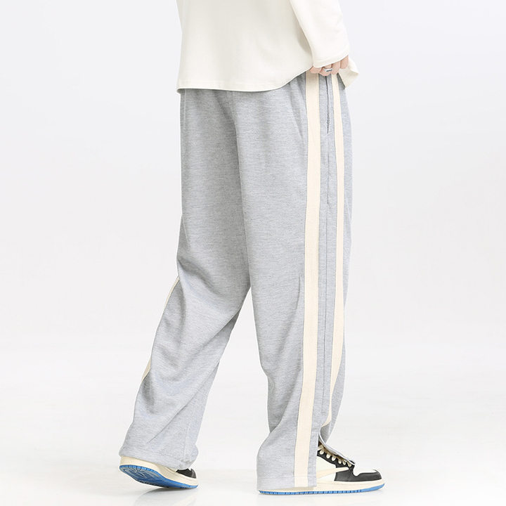 Men Side Stripe Split Hem Wide Leg Track Pants