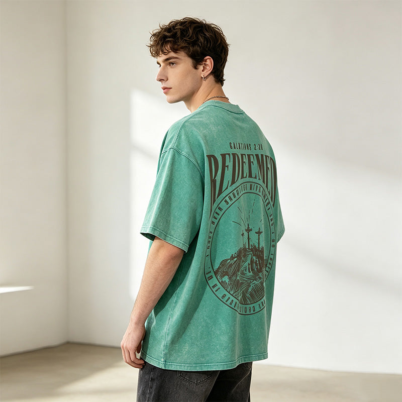 Washed double-sided print T-shirt