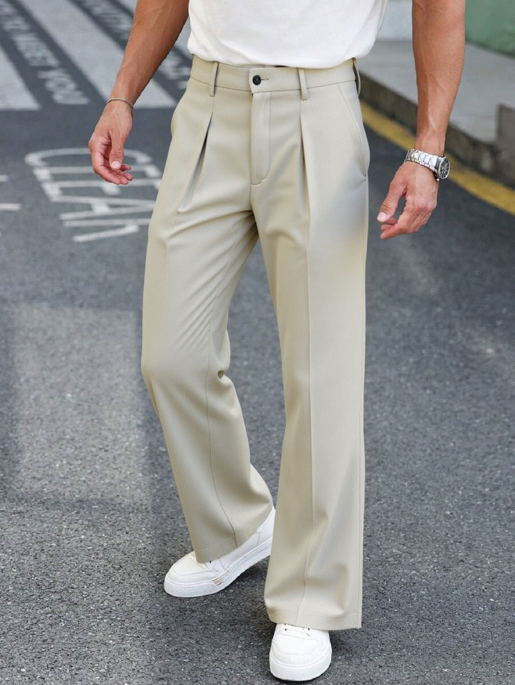 Plus-size casual straight-leg wide-leg pants