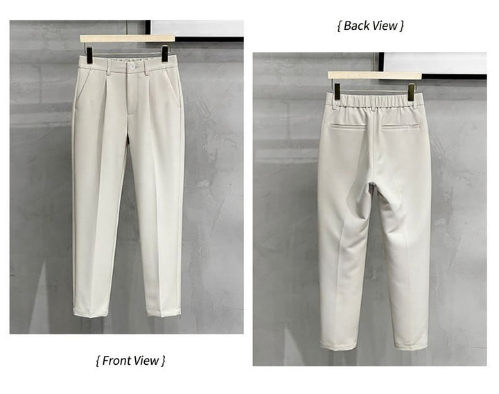 Black Slim Fit 9 Points Suit Pants, Soft Smooth Wrinkle Resistant Casual Daily Trousers For Men