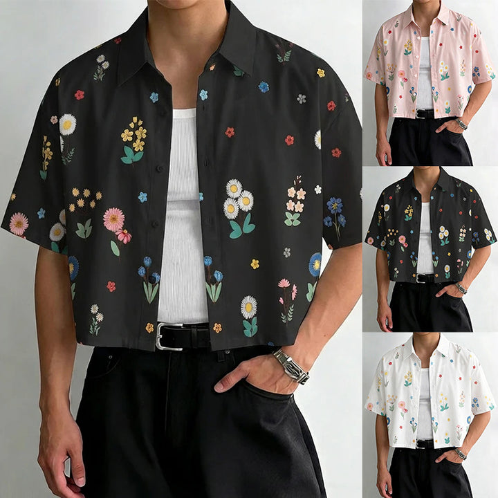 Cropped printed short-sleeve shirt