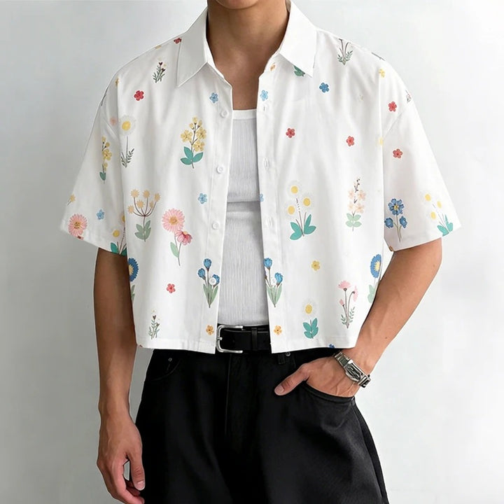 Cropped printed short-sleeve shirt