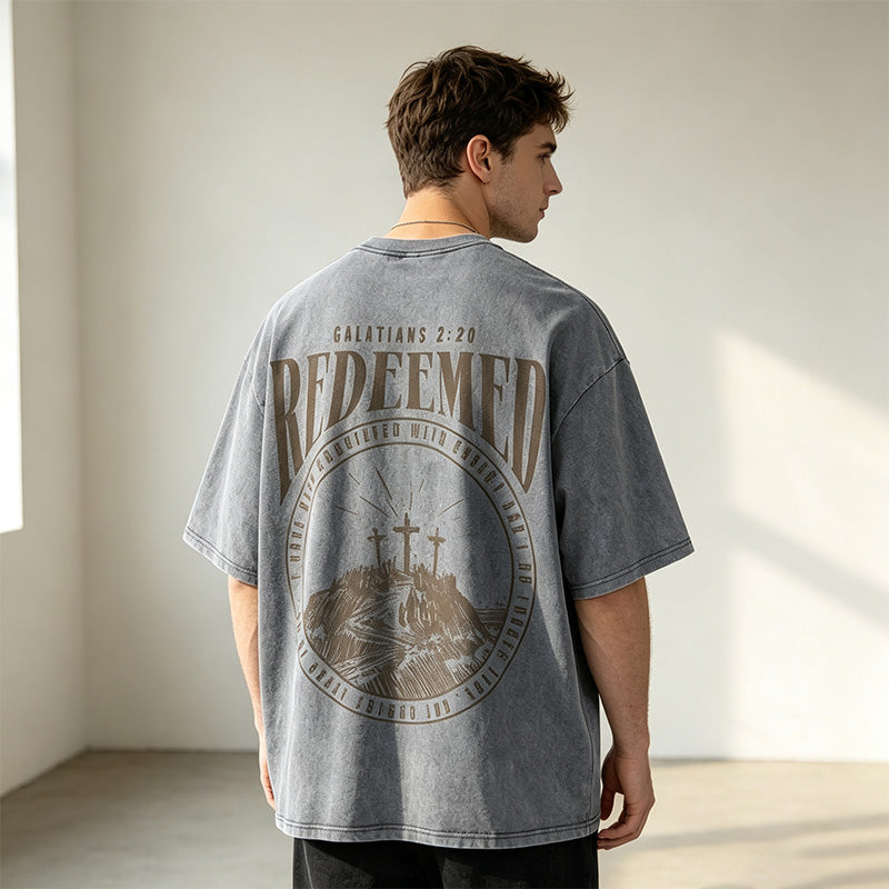 Washed double-sided print T-shirt