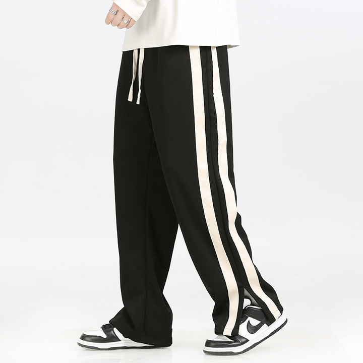 Men Side Stripe Split Hem Wide Leg Track Pants