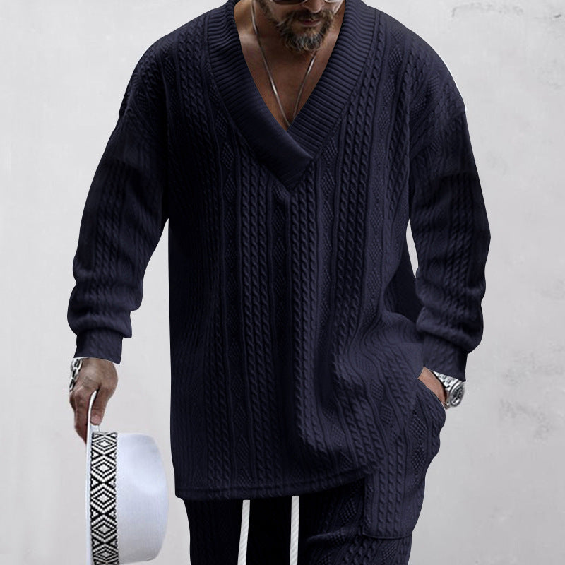 Cable Knit V Neck Sweater Jogger Set