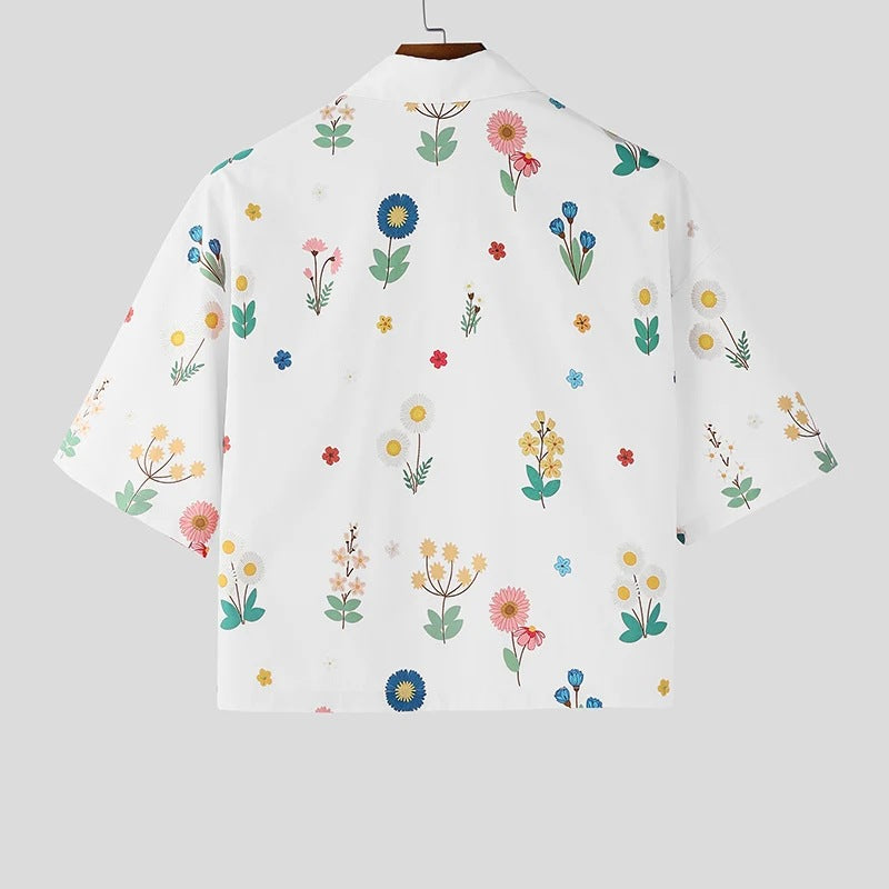 Cropped printed short-sleeve shirt