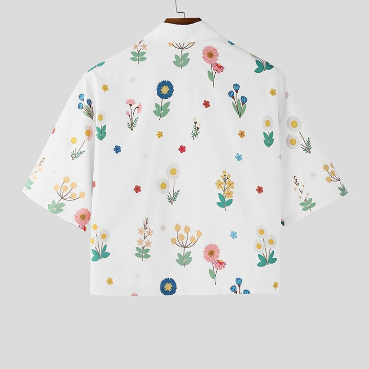Cropped printed short-sleeve shirt