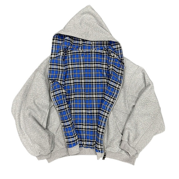Reversible Plaid-Panel Hoodie