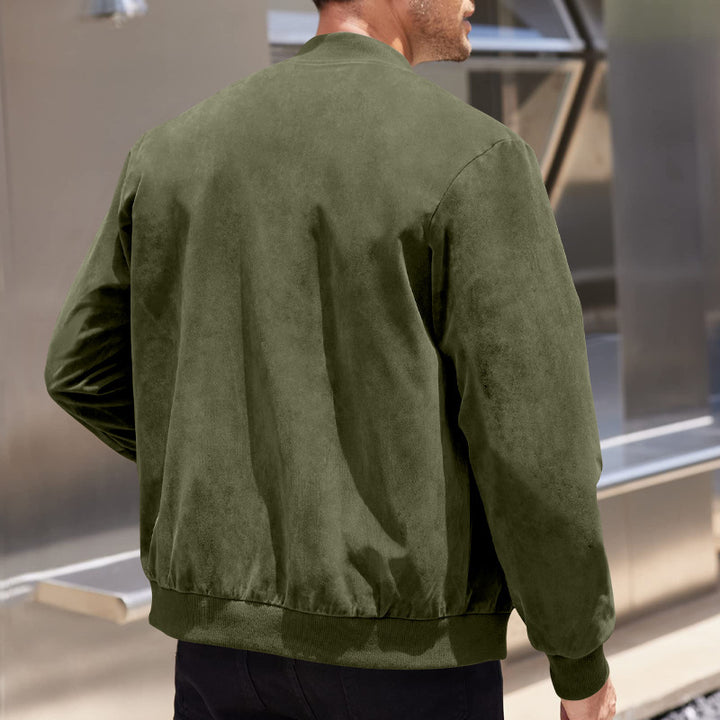 Long Sleeve Zip Front Suede Bomber Jacket