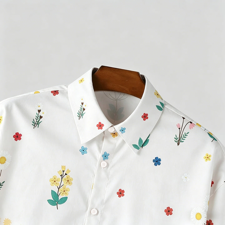 Cropped printed short-sleeve shirt