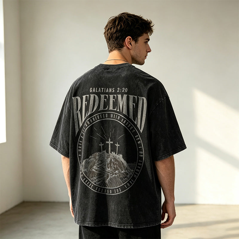 Washed double-sided print T-shirt
